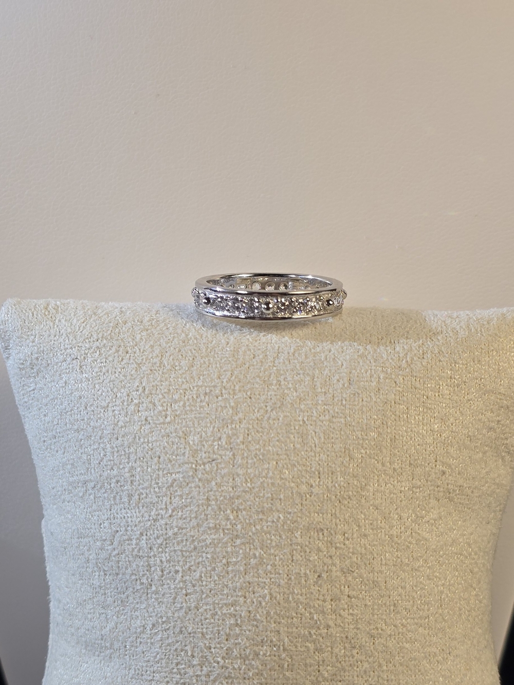 Sterling Silver Cubic Zirconia & Bead Accent Eternity Band